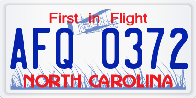 NC license plate AFQ0372
