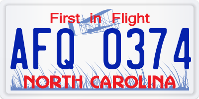 NC license plate AFQ0374