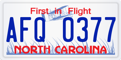 NC license plate AFQ0377