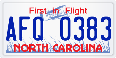 NC license plate AFQ0383
