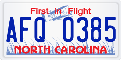 NC license plate AFQ0385