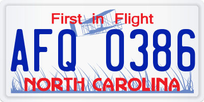 NC license plate AFQ0386