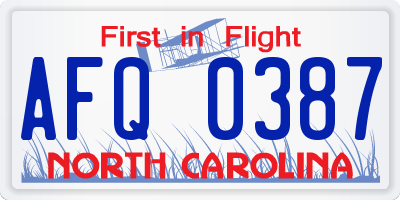NC license plate AFQ0387