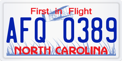NC license plate AFQ0389
