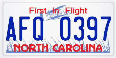 NC license plate AFQ0397