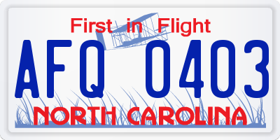 NC license plate AFQ0403