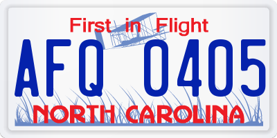 NC license plate AFQ0405