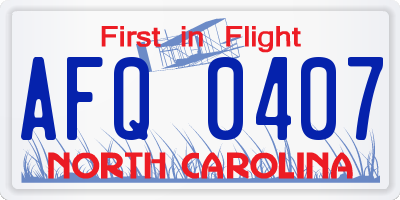NC license plate AFQ0407