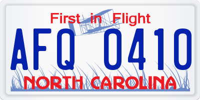 NC license plate AFQ0410