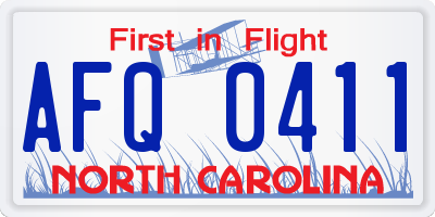 NC license plate AFQ0411