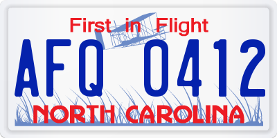 NC license plate AFQ0412