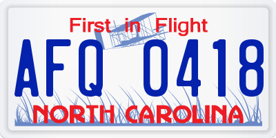 NC license plate AFQ0418