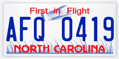 NC license plate AFQ0419