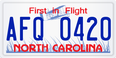 NC license plate AFQ0420