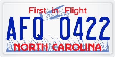 NC license plate AFQ0422