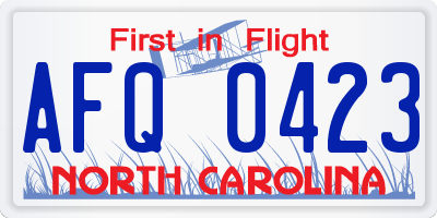 NC license plate AFQ0423