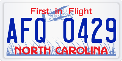 NC license plate AFQ0429