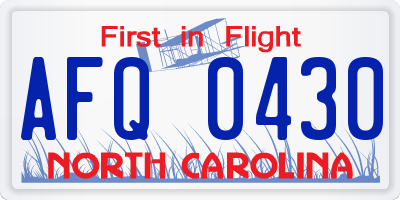 NC license plate AFQ0430