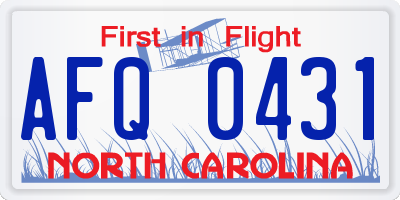 NC license plate AFQ0431