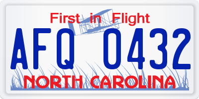 NC license plate AFQ0432
