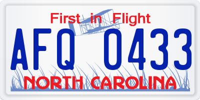 NC license plate AFQ0433