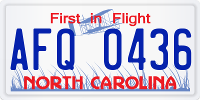 NC license plate AFQ0436