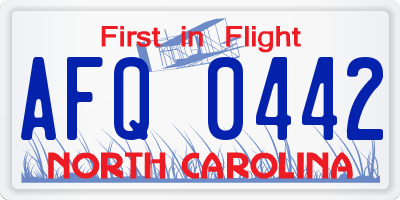 NC license plate AFQ0442