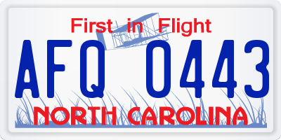 NC license plate AFQ0443