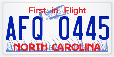 NC license plate AFQ0445