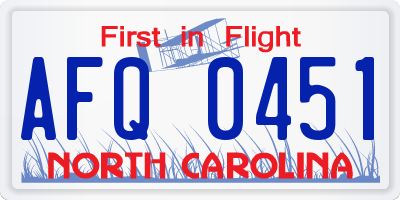 NC license plate AFQ0451