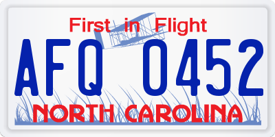 NC license plate AFQ0452