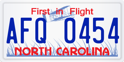 NC license plate AFQ0454