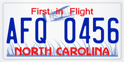 NC license plate AFQ0456
