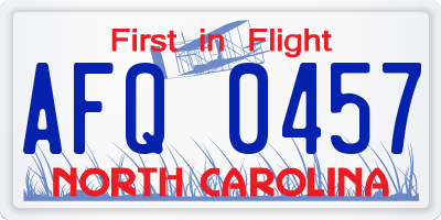 NC license plate AFQ0457