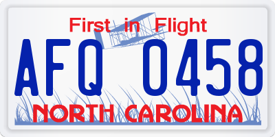NC license plate AFQ0458