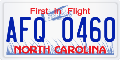 NC license plate AFQ0460