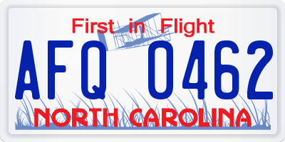 NC license plate AFQ0462