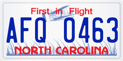 NC license plate AFQ0463