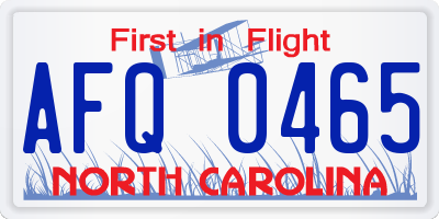NC license plate AFQ0465