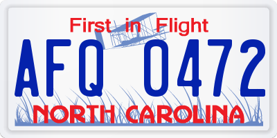 NC license plate AFQ0472