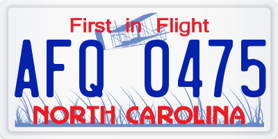 NC license plate AFQ0475