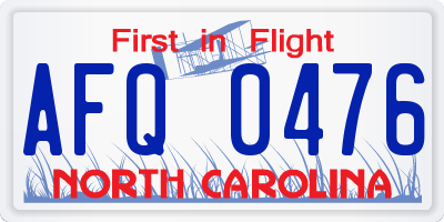 NC license plate AFQ0476