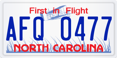NC license plate AFQ0477