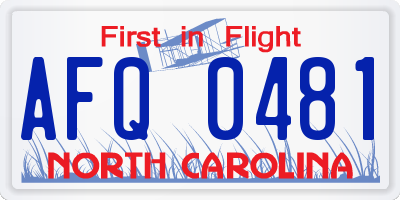 NC license plate AFQ0481