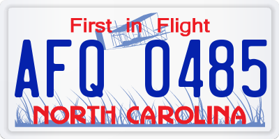 NC license plate AFQ0485