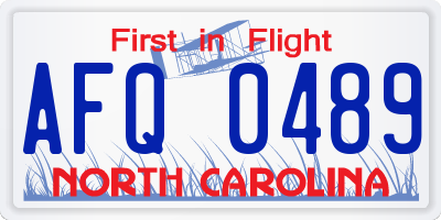 NC license plate AFQ0489