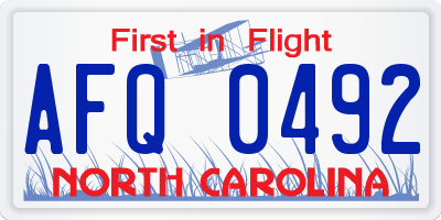 NC license plate AFQ0492