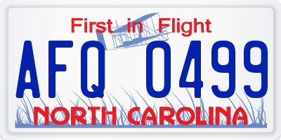 NC license plate AFQ0499