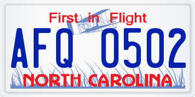 NC license plate AFQ0502