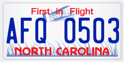 NC license plate AFQ0503